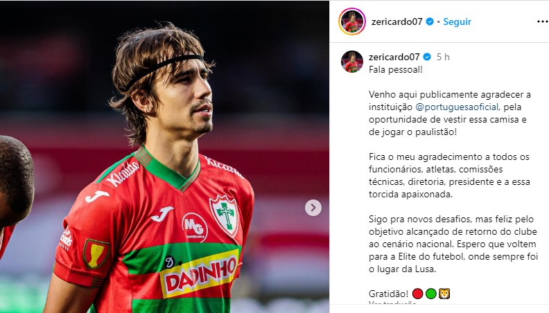 Zé Ricardo se despede da Portuguesa