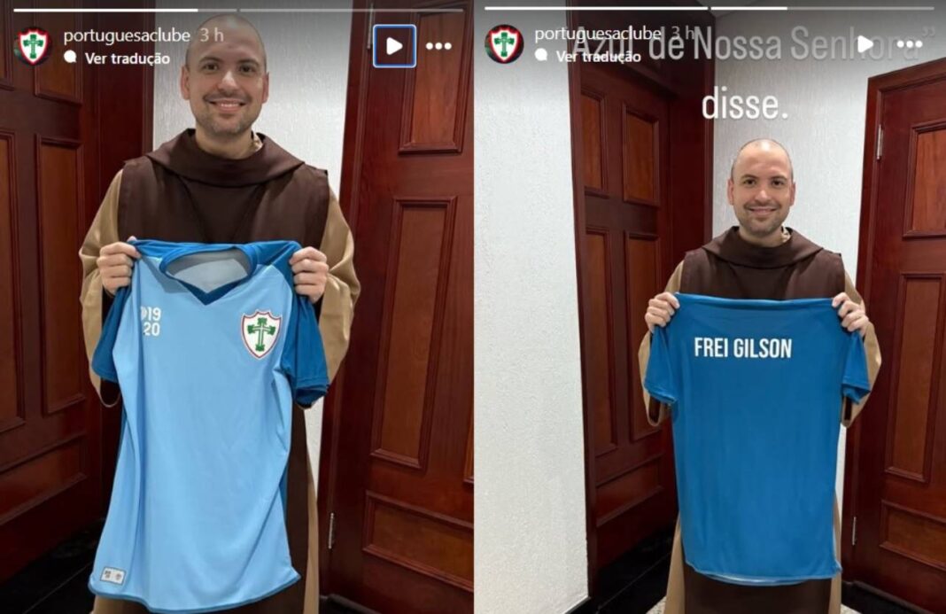 frei gilson camisa da lusa Frei Gilson posa com camisa da Portuguesa